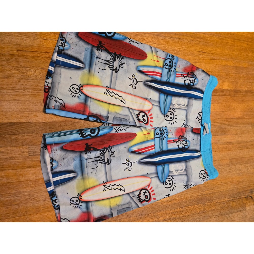 Wonder Nation Boy XL 14-16 Blue Surfboard Graffiti Print Swim Trunks Board Short